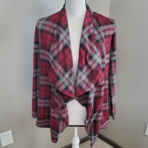 BB Dakota Jacket Womens Size Small Burgundy Red Gray Plaid Open Stretch